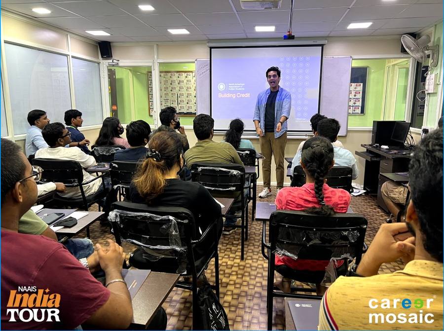 Students in a classroom in India at a workshop titled Building Credit